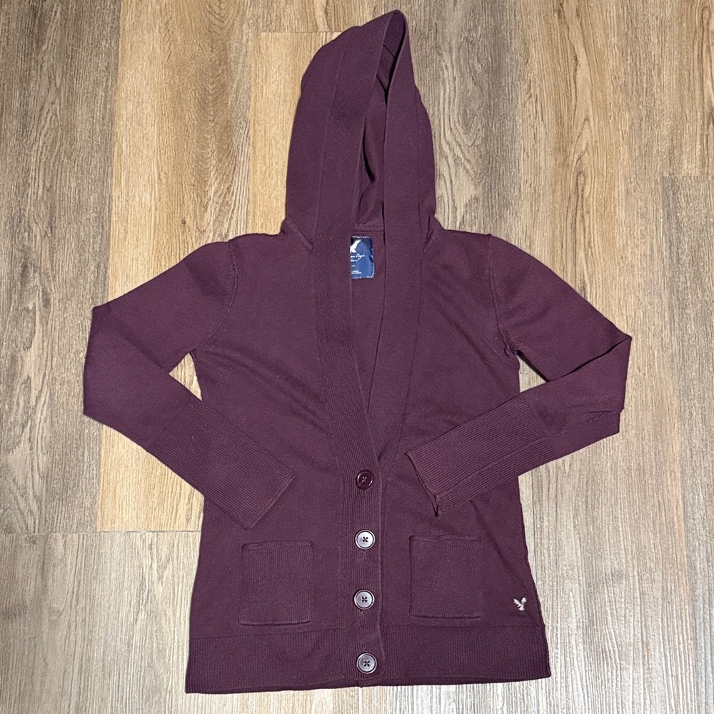 American Eagle Outfitters Women’s   Hooded Cardigan - Burgundy